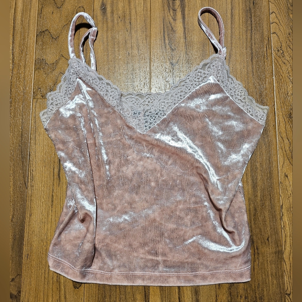 Velvet Lace Trim Cami Top - Pink